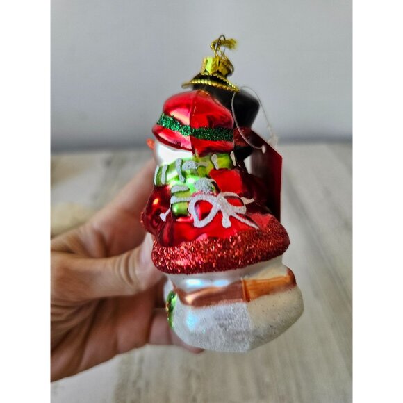 St Nicholas Glad tiding snowman sleds toboggan ornament glass Xmas tree - Picture 3 of 8